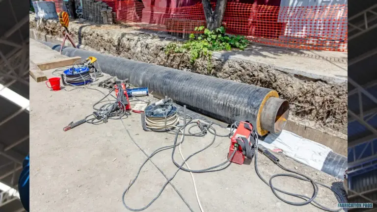 Welder working on a pipe at an outdoor job site