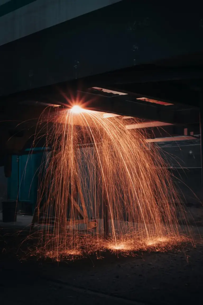 Shower of sparks from cutting steel