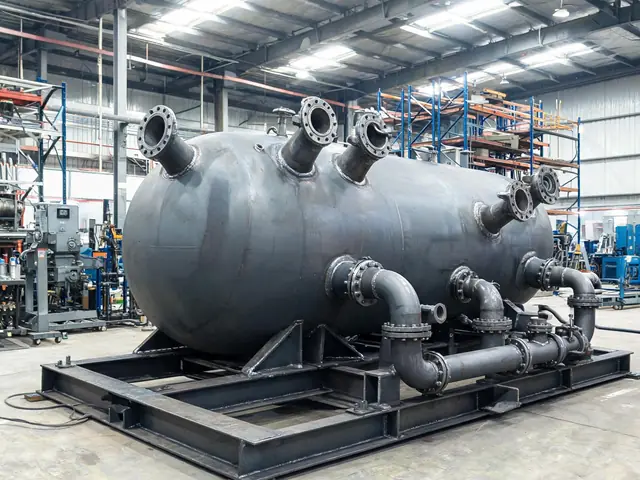 Carbon steel pressure vessel with welded nozzles and process piping on a skid frame