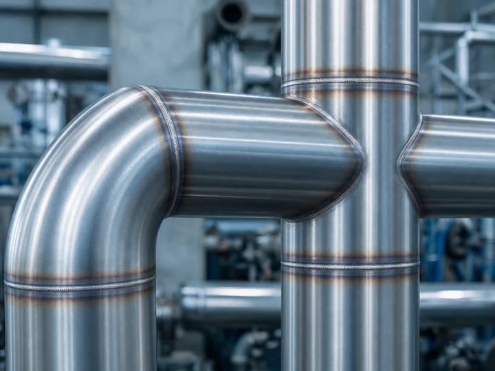 Stainless steel process piping with TIG welded elbows and tees