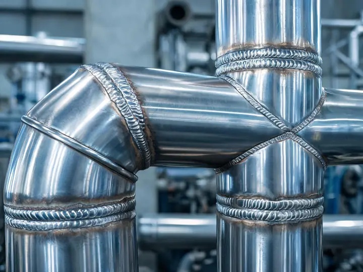 Stainless steel process piping with TIG welded elbows and tees